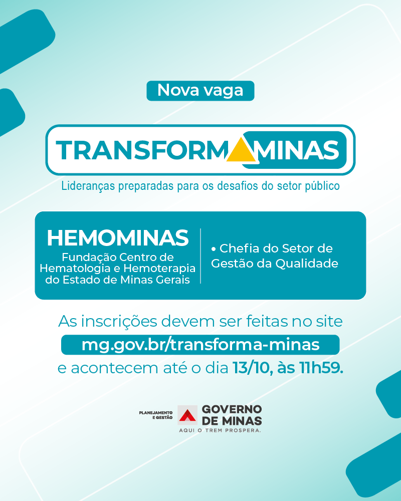 Processo Seletivo Transforma Minas | Responsável pelo Setor de Gestão da Qualidade